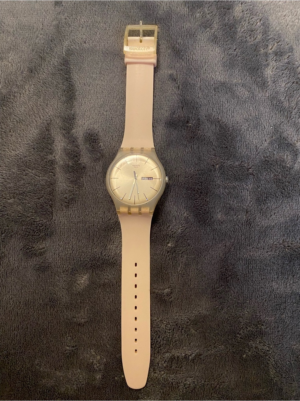 Swatch Light Pink Silicone Strap Watch with Silver Dial